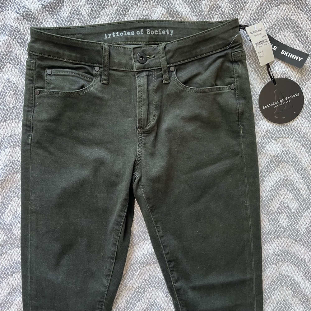 ARTICLES OF SOCIETY Mid-Rise Super Soft Ankle Skinny Green Denim Jeans 26 NWT - Picture 3 of 12
